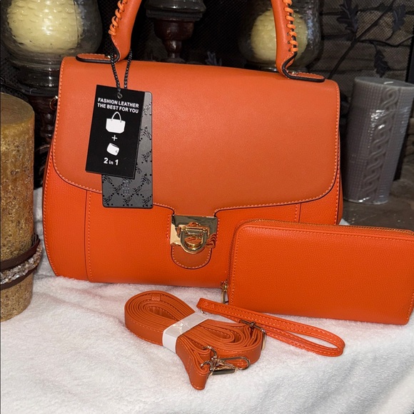 Handbags - AMERICAN BEE Orange Fashion Leather Women's Bag Set